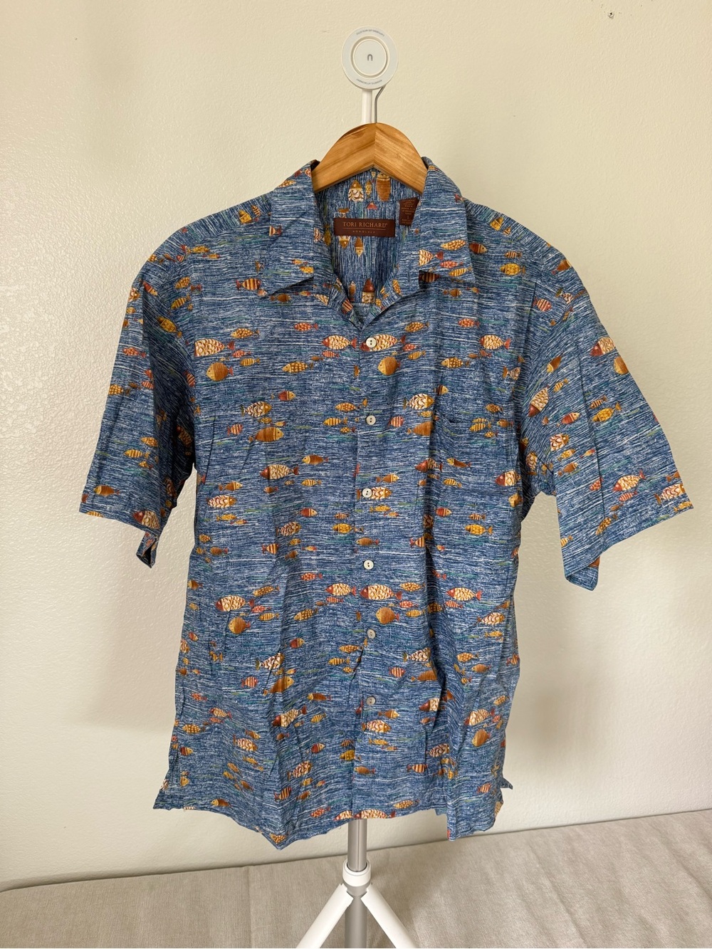 Tori Richard Blue Short-Sleeve Fish Print Camp Shirt